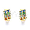 Oro Laminado Huggie Hoop, Gold Filled Style with Multicolor Cubic Zirconia, Polished, Golden Finish, 02.210.0616.1.12