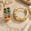 Oro Laminado Huggie Hoop, Gold Filled Style with Multicolor Cubic Zirconia, Polished, Golden Finish, 02.210.0616.1.12