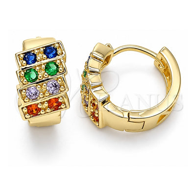 Oro Laminado Huggie Hoop, Gold Filled Style with Multicolor Cubic Zirconia, Polished, Golden Finish, 02.210.0616.1.12