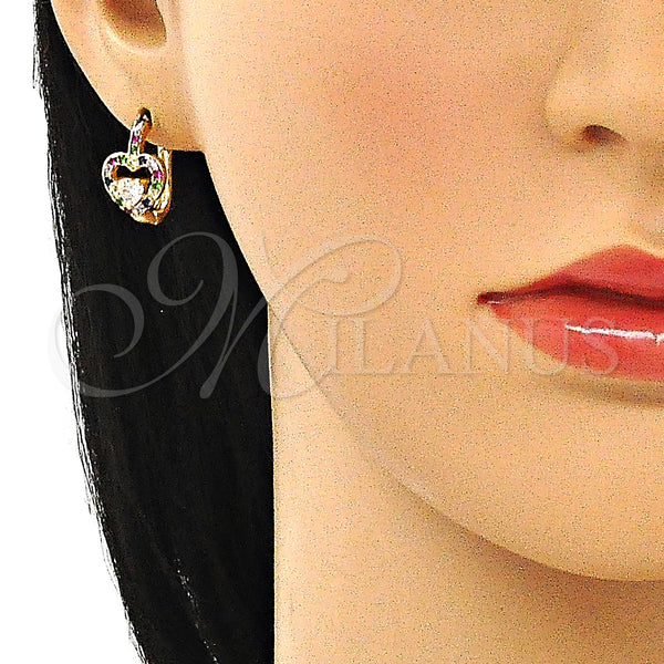 Gold Filled Hoop Earrings — Huggie Hoop Heart Design with Multicolor Cubic Zirconia — alternate product view — SKU 144919 | Oro Laminado aretes de aro — Huggie Hoop corazón diseño with Multicolor Cubic Zirconia — SKU 144919