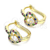 Oro Laminado Huggie Hoop, Gold Filled Style Heart Design, with Multicolor Cubic Zirconia, Polished, Golden Finish, 02.210.0617.1.15
