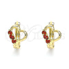 Oro Laminado Huggie Hoop, Gold Filled Style Heart Design, with Garnet Cubic Zirconia, Polished, Golden Finish, 02.210.0618.12