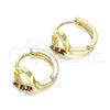 Oro Laminado Huggie Hoop, Gold Filled Style Heart Design, with Garnet Cubic Zirconia, Polished, Golden Finish, 02.210.0618.12