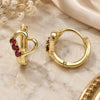 Oro Laminado Huggie Hoop, Gold Filled Style Heart Design, with Garnet Cubic Zirconia, Polished, Golden Finish, 02.210.0618.12