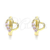 Oro Laminado Huggie Hoop, Gold Filled Style Heart Design, with Pink Cubic Zirconia, Polished, Golden Finish, 02.210.0618.1.12