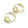 Oro Laminado Huggie Hoop, Gold Filled Style Heart Design, with Pink Cubic Zirconia, Polished, Golden Finish, 02.210.0618.1.12