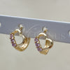 Oro Laminado Huggie Hoop, Gold Filled Style Heart Design, with Pink Cubic Zirconia, Polished, Golden Finish, 02.210.0618.1.12