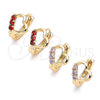 Oro Laminado Huggie Hoop, Gold Filled Style Heart Design, with Pink Cubic Zirconia, Polished, Golden Finish, 02.210.0618.1.12