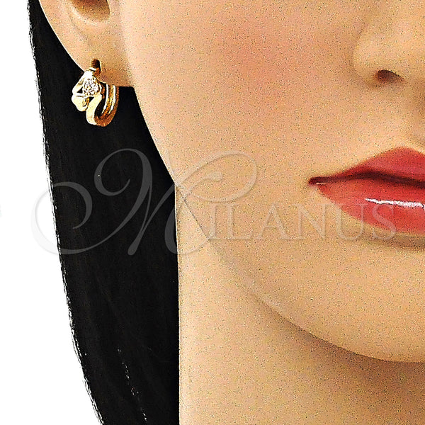 Gold Filled Hoop Earrings — Huggie Hoop Heart Design with White Micro Pave — alternate product view — SKU 144922 | Oro Laminado aretes de aro — Huggie Hoop corazón diseño with blanco Micro Pave — SKU 144922