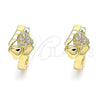 Oro Laminado Huggie Hoop, Gold Filled Style Heart Design, with White Micro Pave, Polished, Golden Finish, 02.210.0619.15