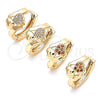 Oro Laminado Huggie Hoop, Gold Filled Style Heart Design, with White Micro Pave, Polished, Golden Finish, 02.210.0619.15