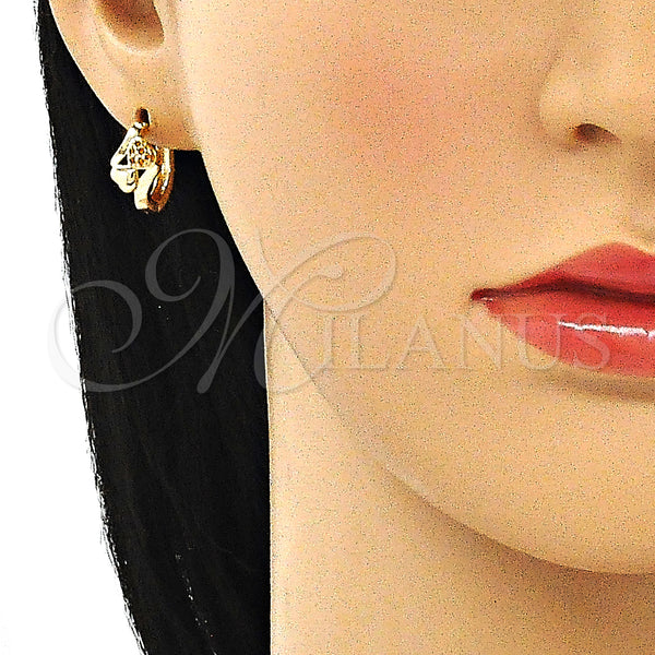 Gold Filled Hoop Earrings — Huggie Hoop Heart Design with Garnet Micro Pave — alternate product view — SKU 144923 | Oro Laminado aretes de aro — Huggie Hoop corazón diseño with Garnet Micro Pave — SKU 144923