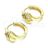 Oro Laminado Huggie Hoop, Gold Filled Style Heart Design, with Garnet Micro Pave, Polished, Golden Finish, 02.210.0619.1.15