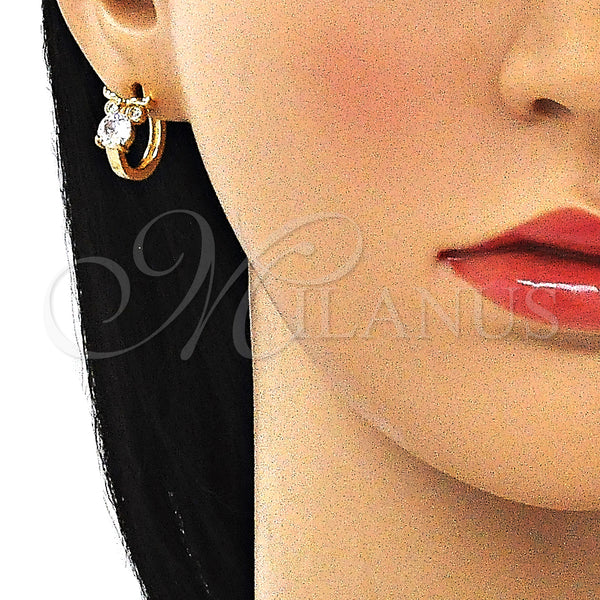 Gold Filled Hoop Earrings — Huggie Hoop Owl Design with White Cubic Zirconia — alternate product view — SKU 144924 | Oro Laminado aretes de aro — Huggie Hoop Owl diseño with blanco Cubic Zirconia — SKU 144924