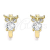 Oro Laminado Huggie Hoop, Gold Filled Style Owl Design, with White Cubic Zirconia, Polished, Golden Finish, 02.210.0620.15