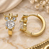 Oro Laminado Huggie Hoop, Gold Filled Style Owl Design, with White Cubic Zirconia, Polished, Golden Finish, 02.210.0620.15