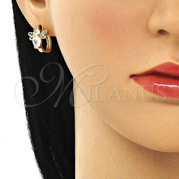 Gold Filled Hoop Earrings — Huggie Hoop Bee Design with White Cubic Zirconia — alternate product view — SKU 144927 | Oro Laminado aretes de aro — Huggie Hoop Bee diseño with blanco Cubic Zirconia — SKU 144927