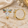 Oro Laminado Huggie Hoop, Gold Filled Style Bee Design, with White Cubic Zirconia and Multicolor Micro Pave, Polished, Golden Finish, 02.210.0622.15
