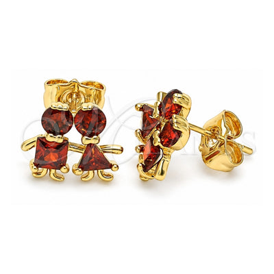 Oro Laminado Stud Earring, Gold Filled Style Little Boy and Little Girl Design, with Garnet Cubic Zirconia, Polished, Golden Finish, 02.387.0021.1