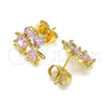 Oro Laminado Stud Earring, Gold Filled Style Little Boy and Little Girl Design, with Pink Cubic Zirconia, Polished, Golden Finish, 02.387.0021.2