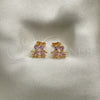 Oro Laminado Stud Earring, Gold Filled Style Little Boy and Little Girl Design, with Pink Cubic Zirconia, Polished, Golden Finish, 02.387.0021.2