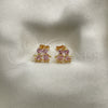 Oro Laminado Stud Earring, Gold Filled Style Little Boy and Little Girl Design, with Pink Cubic Zirconia, Polished, Golden Finish, 02.387.0021.2