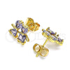 Oro Laminado Stud Earring, Gold Filled Style Little Boy and Little Girl Design, with Amethyst Cubic Zirconia, Polished, Golden Finish, 02.387.0021.3