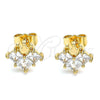 Oro Laminado Stud Earring, Gold Filled Style Crown Design, with White Cubic Zirconia, Polished, Golden Finish, 02.387.0022