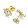 Oro Laminado Stud Earring, Gold Filled Style Crown Design, with White Cubic Zirconia, Polished, Golden Finish, 02.387.0022