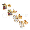 Oro Laminado Stud Earring, Gold Filled Style Crown Design, with White Cubic Zirconia, Polished, Golden Finish, 02.387.0022
