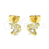 Oro Laminado Stud Earring, Gold Filled Style Butterfly Design, with White Cubic Zirconia, Polished, Golden Finish, 02.387.0023