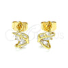Oro Laminado Stud Earring, Gold Filled Style Butterfly Design, with White Cubic Zirconia, Polished, Golden Finish, 02.387.0023