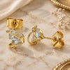Oro Laminado Stud Earring, Gold Filled Style Butterfly Design, with White Cubic Zirconia, Polished, Golden Finish, 02.387.0023
