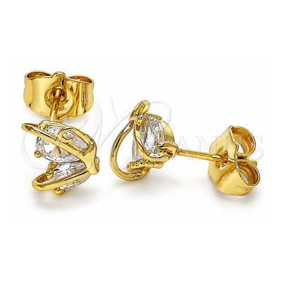 Oro Laminado Stud Earring, Gold Filled Style Butterfly Design, with White Cubic Zirconia, Polished, Golden Finish, 02.387.0023