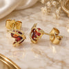 Oro Laminado Stud Earring, Gold Filled Style Butterfly Design, with Garnet Cubic Zirconia, Polished, Golden Finish, 02.387.0023.1