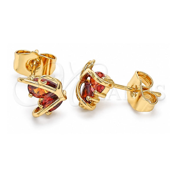 Oro Laminado Stud Earring, Gold Filled Style Butterfly Design, with Garnet Cubic Zirconia, Polished, Golden Finish, 02.387.0023.1