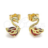 Oro Laminado Stud Earring, Gold Filled Style Swan Design, with Garnet Cubic Zirconia, Polished, Golden Finish, 02.387.0002.3