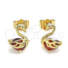 Oro Laminado Stud Earring, Gold Filled Style Swan Design, with Garnet Cubic Zirconia, Polished, Golden Finish, 02.387.0002.3