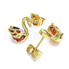 Oro Laminado Stud Earring, Gold Filled Style Swan Design, with Garnet Cubic Zirconia, Polished, Golden Finish, 02.387.0002.3