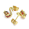 Oro Laminado Stud Earring, Gold Filled Style Swan Design, with Garnet Cubic Zirconia, Polished, Golden Finish, 02.387.0002.3