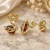 Oro Laminado Stud Earring, Gold Filled Style Swan Design, with Garnet Cubic Zirconia, Polished, Golden Finish, 02.387.0002.3