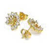 Oro Laminado Stud Earring, Gold Filled Style Peacock Design, with White Cubic Zirconia, Polished, Golden Finish, 02.387.0026
