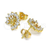 Oro Laminado Stud Earring, Gold Filled Style Peacock Design, with White Cubic Zirconia, Polished, Golden Finish, 02.387.0026