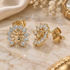 Oro Laminado Stud Earring, Gold Filled Style Peacock Design, with White Cubic Zirconia, Polished, Golden Finish, 02.387.0026