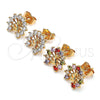 Oro Laminado Stud Earring, Gold Filled Style Peacock Design, with White Cubic Zirconia, Polished, Golden Finish, 02.387.0026