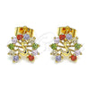 Oro Laminado Stud Earring, Gold Filled Style Peacock Design, with Multicolor Cubic Zirconia, Polished, Golden Finish, 02.387.0026.1