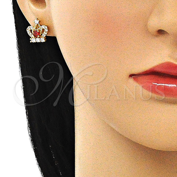Gold Filled Ring — Stud Earring Crown Design with Garnet and White — alternate product view — SKU 144946 | Oro Laminado anillo — Stud Earring Crown diseño with Garnet and blanco — SKU 144946