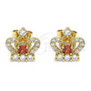 Oro Laminado Stud Earring, Gold Filled Style Crown Design, with Garnet and White Cubic Zirconia, Polished, Golden Finish, 02.387.0027.1