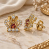 Oro Laminado Stud Earring, Gold Filled Style Crown Design, with Garnet and White Cubic Zirconia, Polished, Golden Finish, 02.387.0027.1