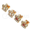 Oro Laminado Stud Earring, Gold Filled Style Crown Design, with Garnet and White Cubic Zirconia, Polished, Golden Finish, 02.387.0027.1